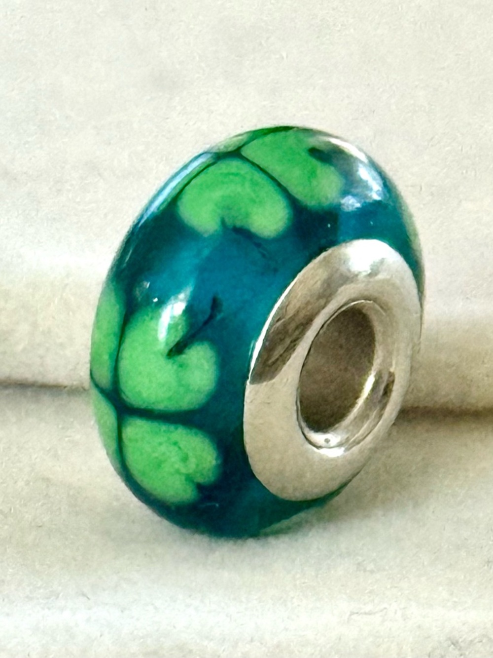 Blue with Green lucky clovers Murano Glass Charm fit Pandora bracelets